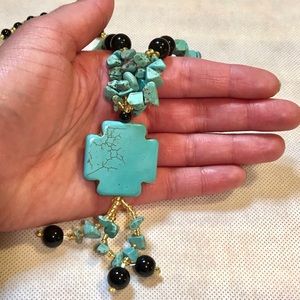 COPY - Southwestern Blue Turquoise And Onyx Gemstone Bead Chips Necklace
